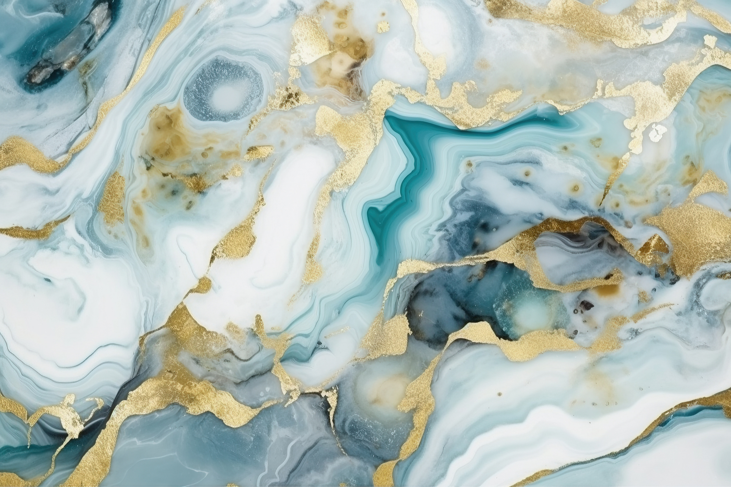 Abstract Marble - Gold Blue Gray White